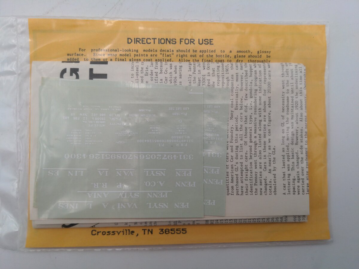 Westerfield D2301 HO GL Hopper Car Prototype Decals