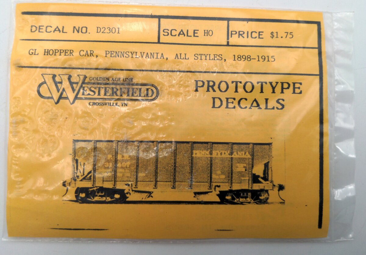 Westerfield D2301 HO GL Hopper Car Prototype Decals