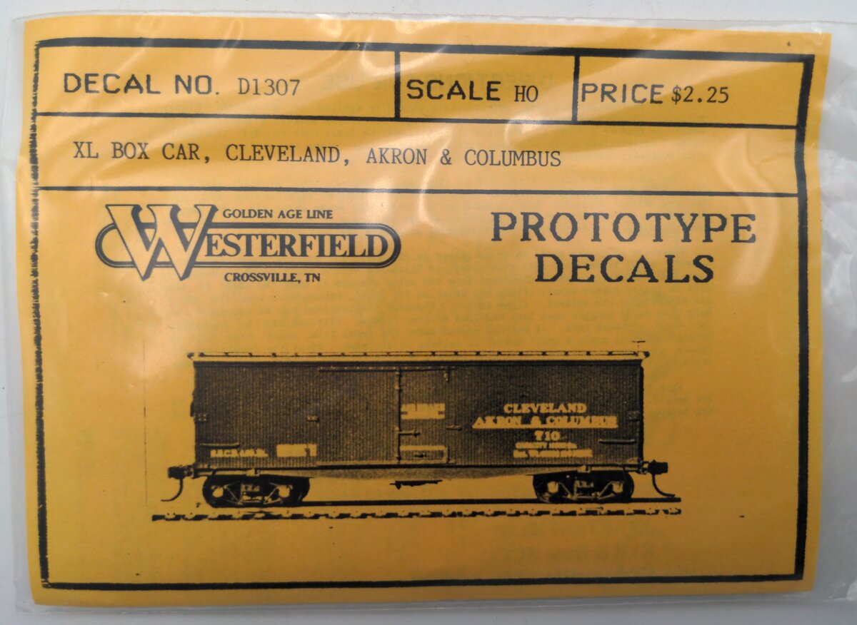 Westerfield D1307 HO XL Box Car, Cleveland, Akron & Columbus Prototype Decals