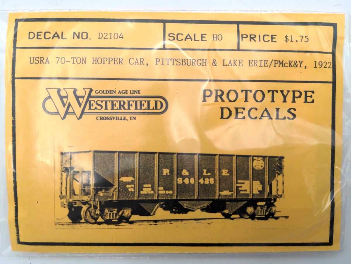 Westerfield D2104 HO USRA 70-Ton Hopper Car, Pittsburgh & Lake Erie/PMcK&Y, 1922