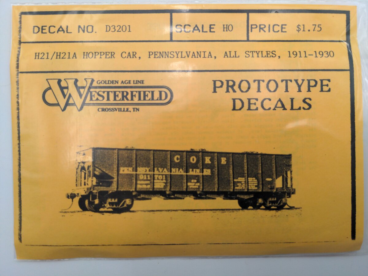 Westerfield D3201 HO H21/H21A Hopper Car, Pennsylvania, All Styles, 1911-1930
