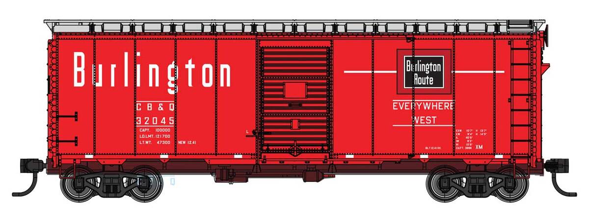 Walthers 910-2747 HO CB&Q 40' AAR Modified 1937 Boxcar Ready to Run #32045