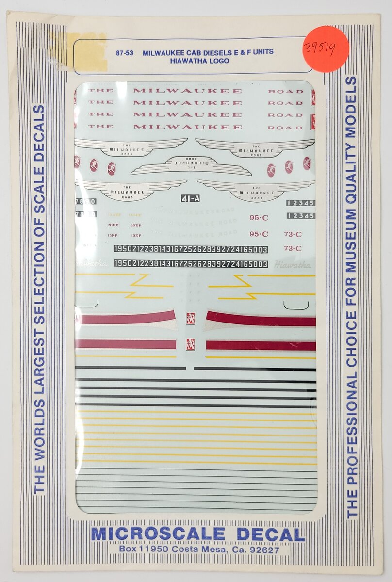 Microscale 87-53 HO 1941-1960 Milwaukee Road E and F-Units Diesel Decal Sheet