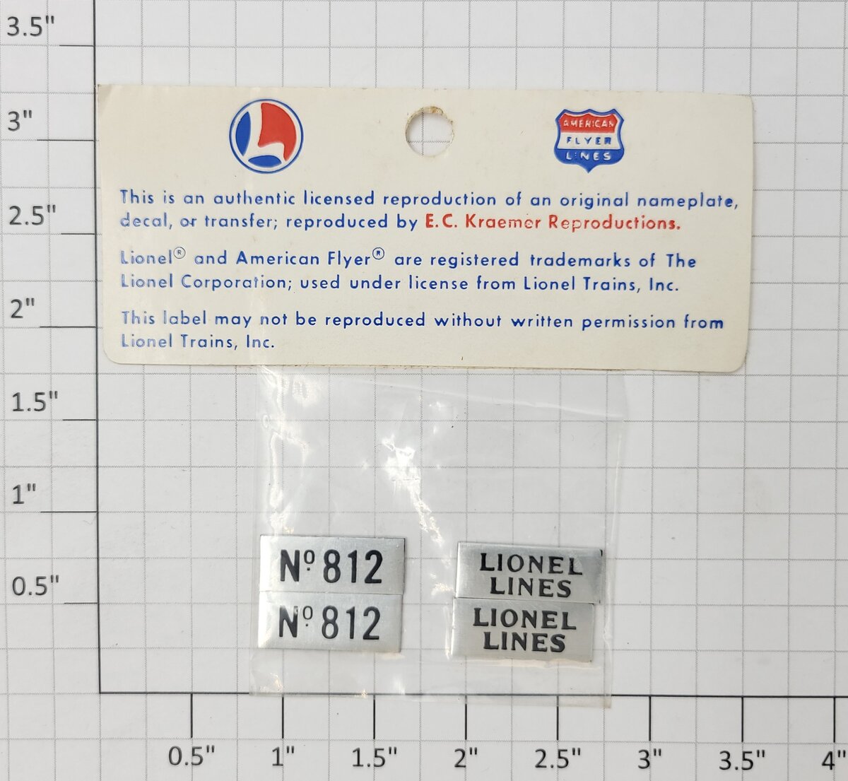 Lionel 812-20 Adhesive Nickel Lionel Lines and Number Plates (Set of 4)
