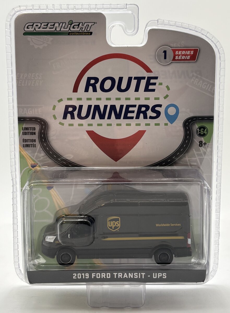 Greenlight Collectibles 53010 1:64 Route Runners UPS 2019 Ford Transit Van