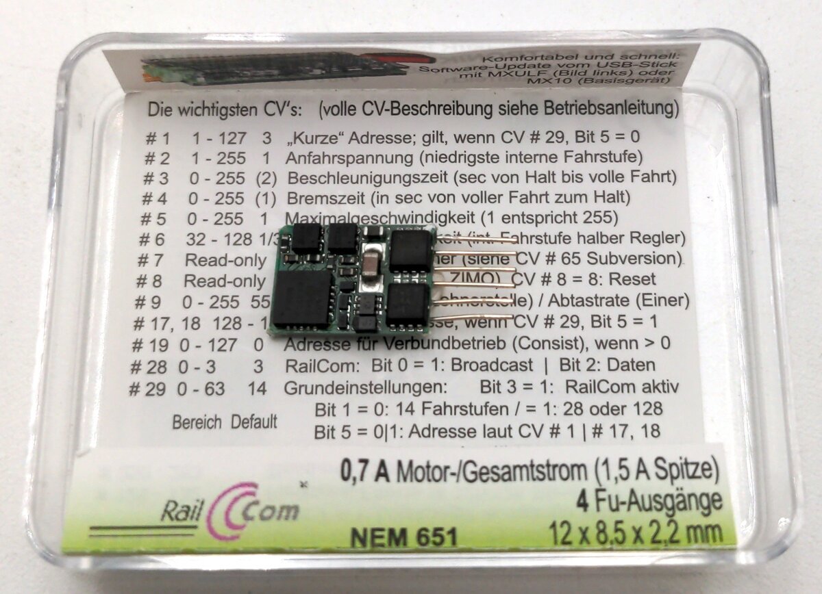 Zimo MX621N Subminiature 6 Pin Micro DCC Decoder
