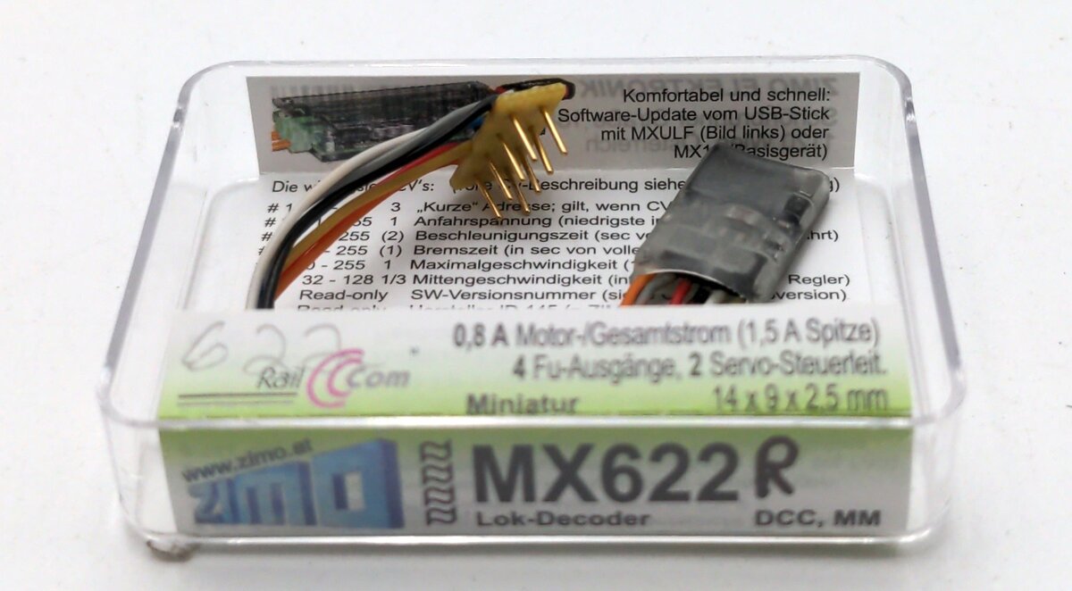 Zimo MX622R N Scale 8 Pin NEM652 Wired DCC Decoder