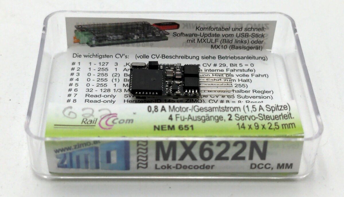 Zimo MX622N Micro DCC Locomotive Motion Decoder Integrated 6-pin NEM651