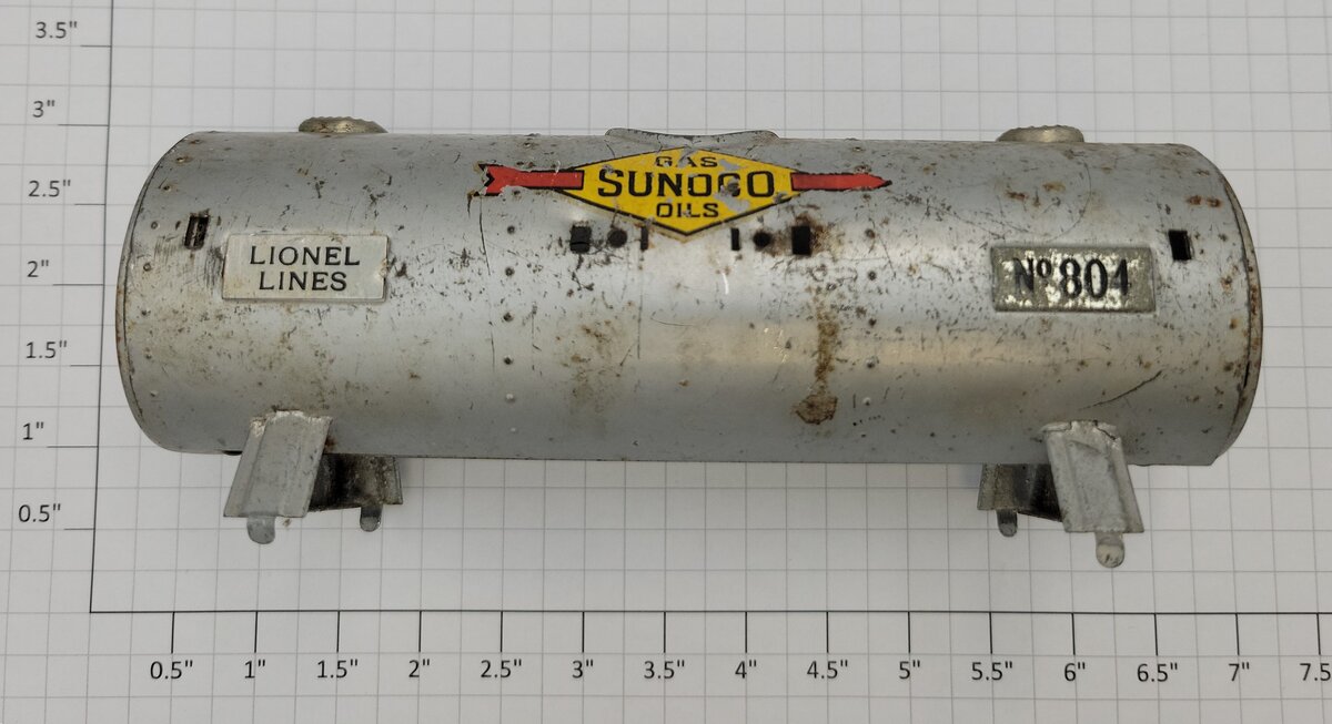 Lionel 804 O Gauge Prewar Sunoco Tinplate Oil Tank Car Shell with Trim