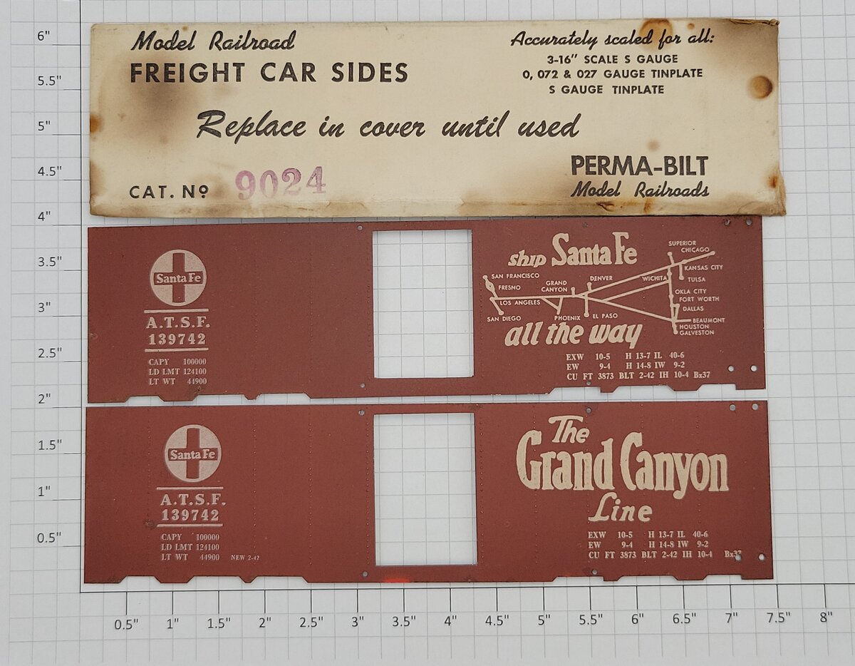 Perma-Bilt 9024 O Gauge Brown Santa Fe 139742 Tinplate Box Car Sides (Pack of 2)