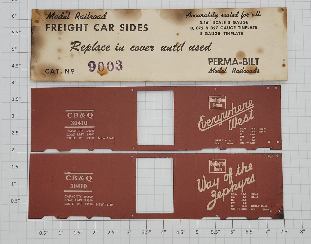Perma-Bilt 9003 O Gauge Brown CB&O 30410 Tinplate Box Car Sides (Pack of 2)