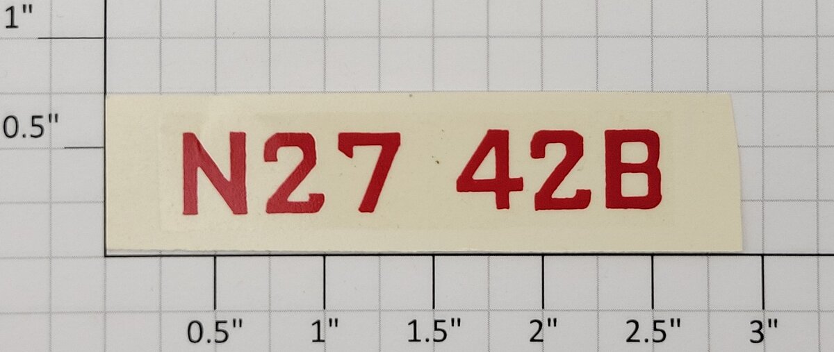 Lionel 6500-2W Red "N27 42B" Airplane Lettering Water-Soluble Decal