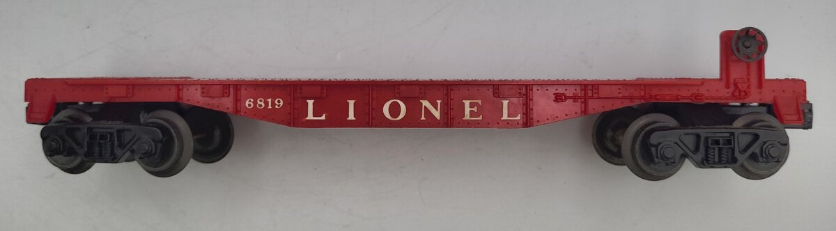 Lionel 6819-1 Red Plastic Lionel Flat Car with Operating Trucks
