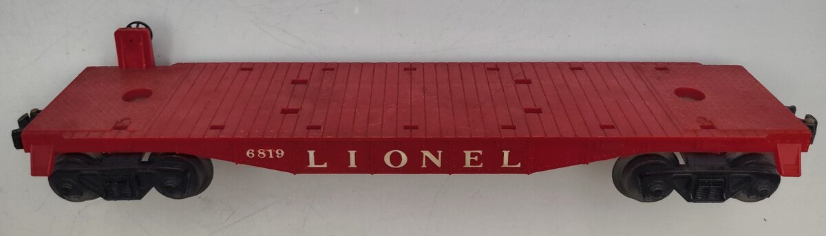 Lionel 6819-1 Red Plastic Lionel Flat Car with Operating Trucks