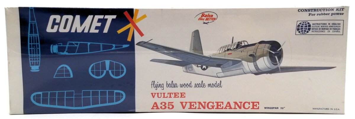 Comet Industries 3405 1:28 Vultee A35 Vengeance WWII Bomber Balsa Model Kit