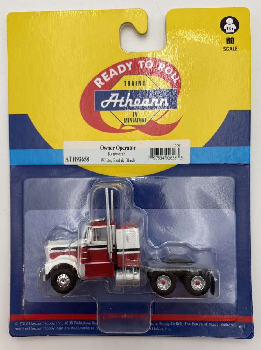 Athearn ATH92658 HO White, Red & Black Owner Operator Kenworth