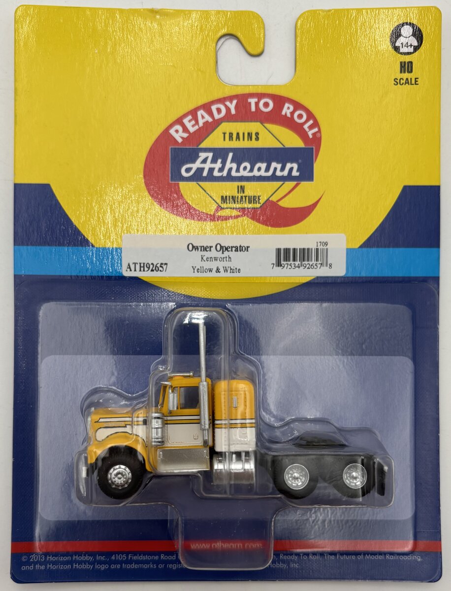 Athearn ATH92657 HO Yellow & White Kenworth Semi Tractor - Owner Operator