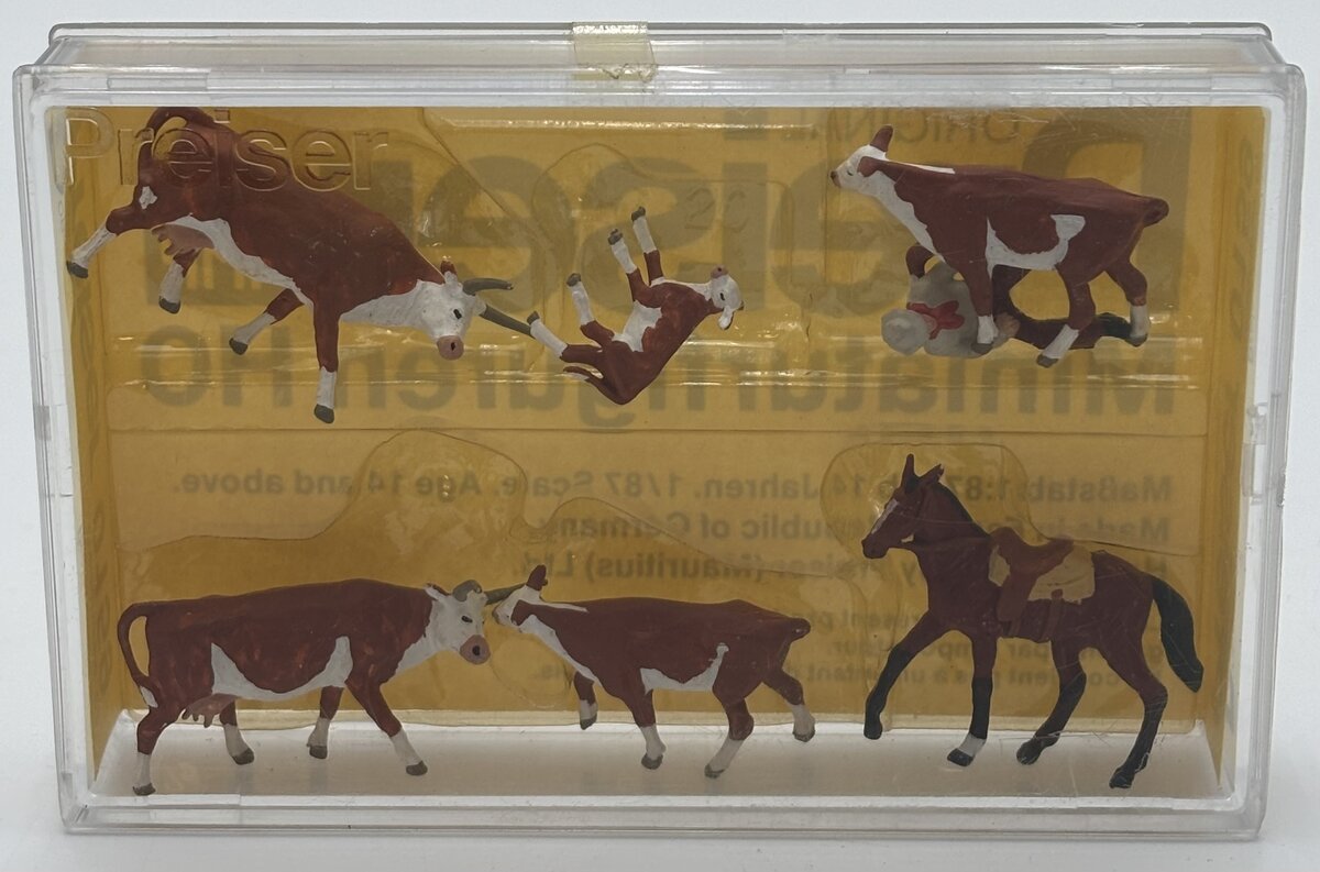 Preiser 0159 HO Cattle With Cowboy & Horse Figures