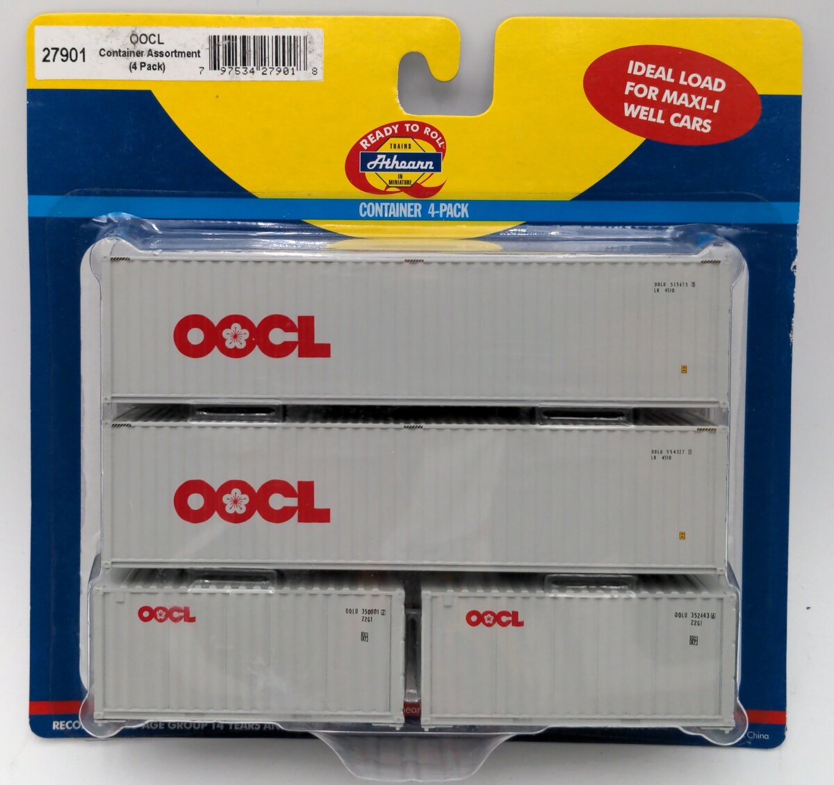 Athearn 27901 HO Scale OOCL Container Assortment (Pack of 4)