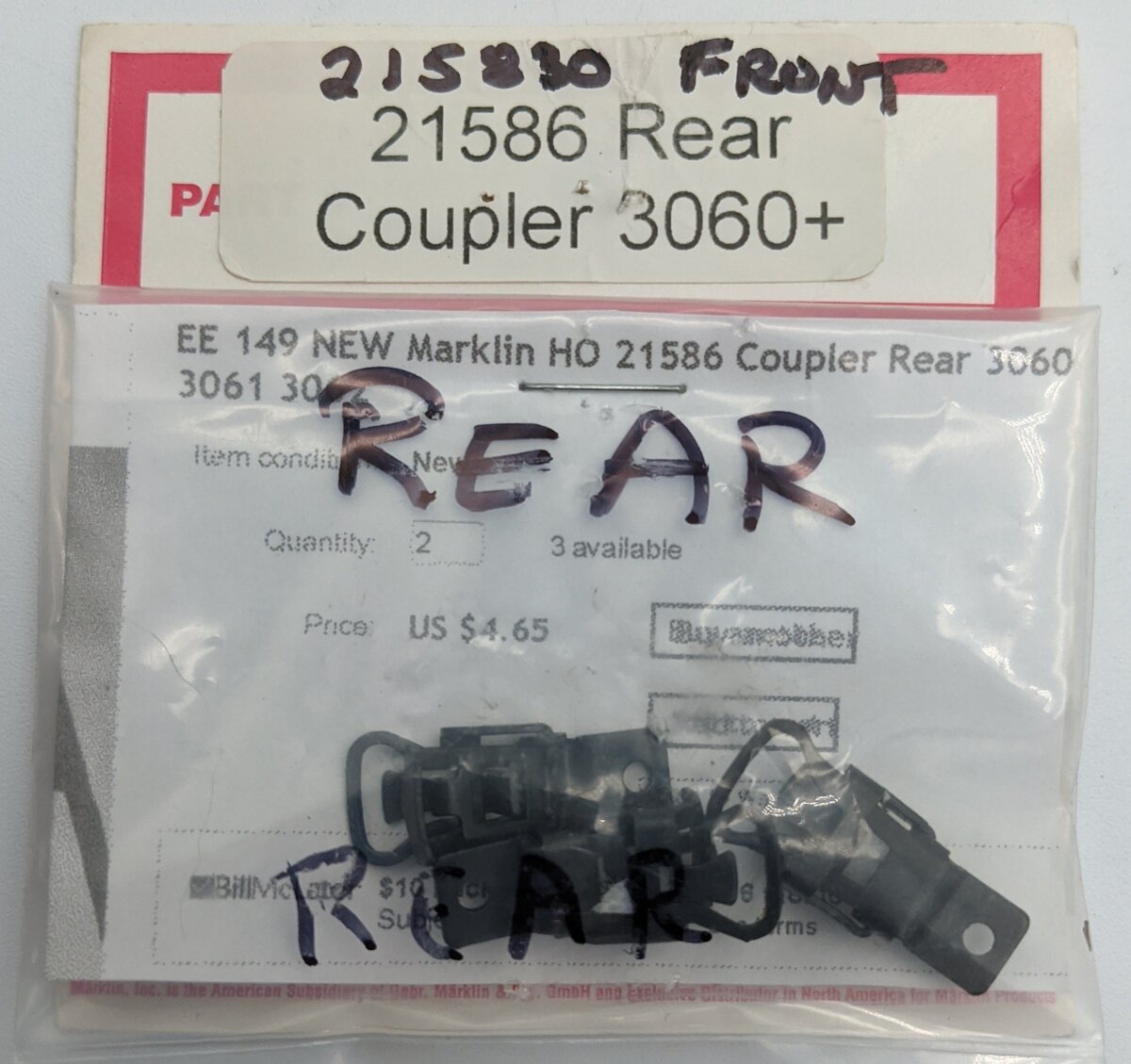 Marklin 21586 HO Couplers Rear (2-Pack)