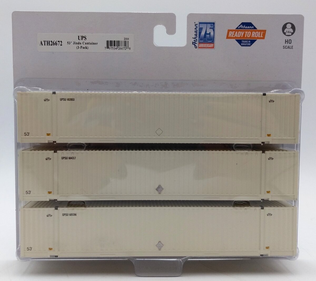 Athearn 26672 HO Scale UPS 53' Jindo Container (Pack of 3)