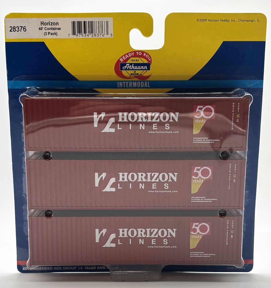 Athearn 28376 HO Horizon Lines 40' Container (Pack of 3)