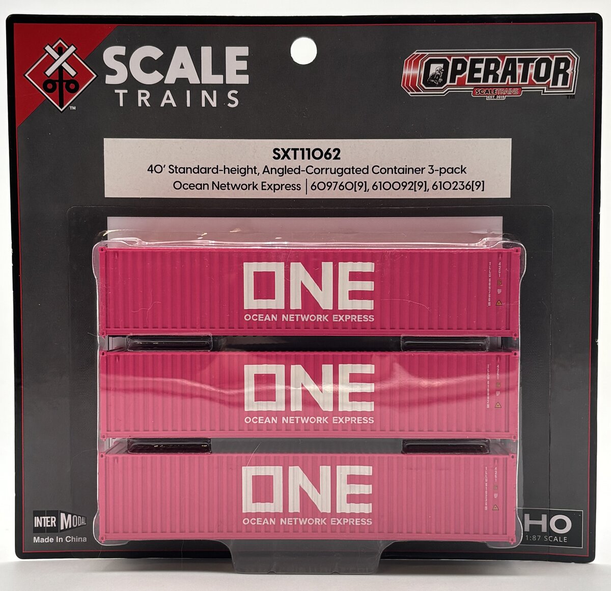 Scale Trains SXT11062 HO Ocean Network Express ONE 40' Container (Pack of 3)