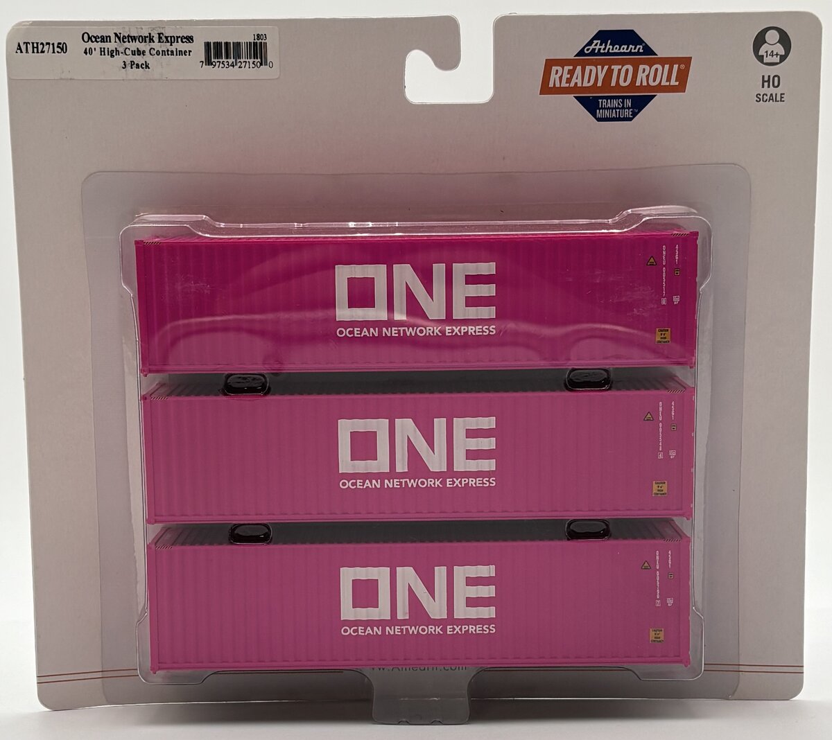 Athearn 27150 HO Ocean Network Express ONE 40' High-Cube Container (Pack of 3)