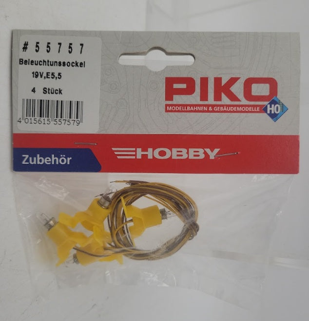 Piko 55757 HO Scale Hobby Light Bulbs With Sockets 19 V / E5,5 (Pack of 4)