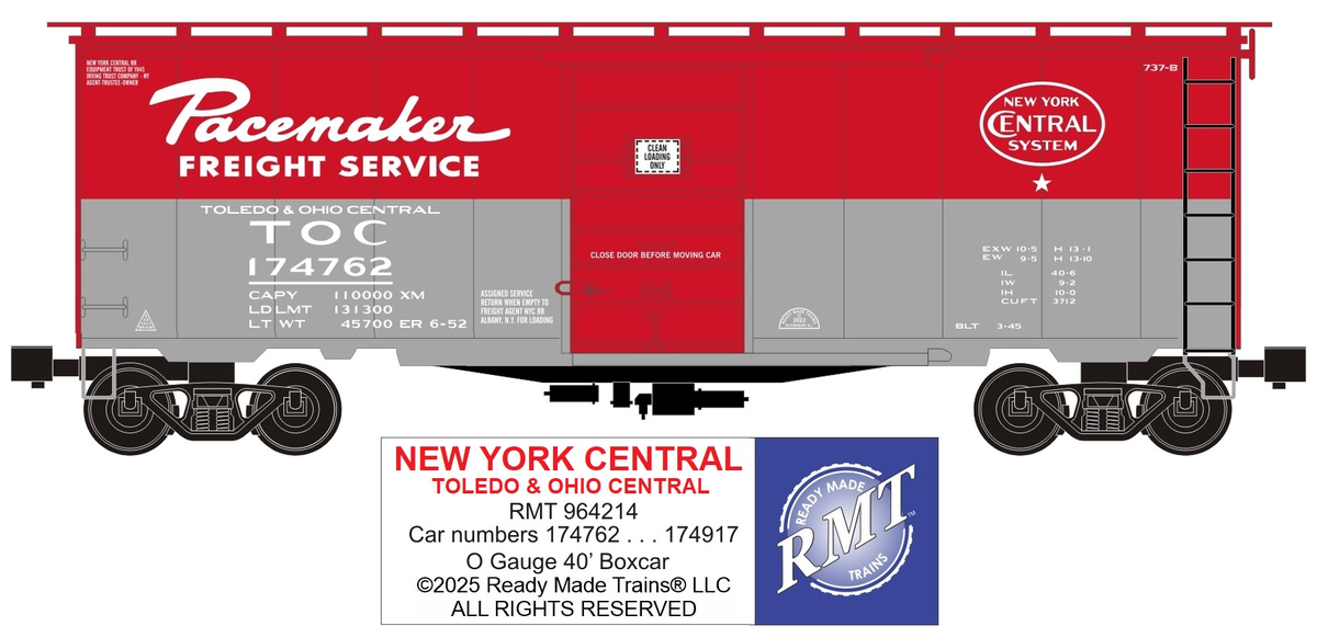 RMT 964214 O NYC Toledo & Ohio Central Pacemaker 40' PS-1 Boxcar