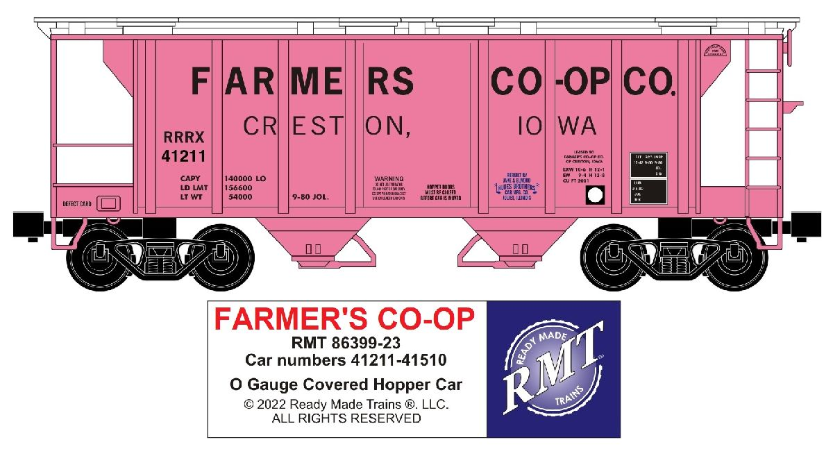 RMT 86399-23 O Farmers Co-Op Grain 2-Bay Covered Hopper Car