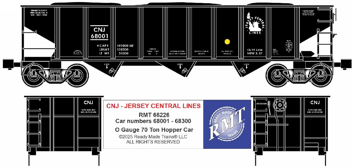RMT 66226 O Jersey Central 3-Bay Coal Hopper Car