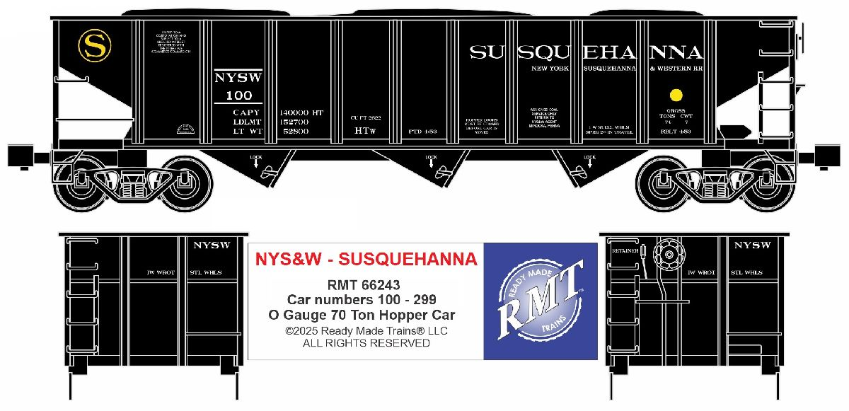 RMT 66243 O Susquehanna 3-Bay Coal Hopper Car