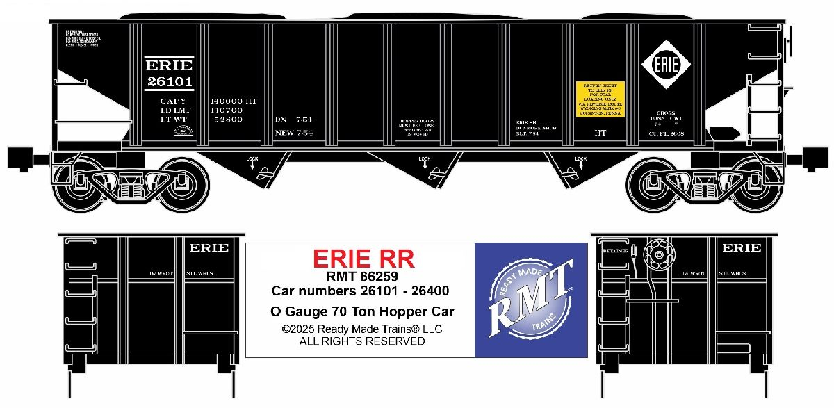 RMT 66259 O Erie 3-Bay Coal Hopper Car