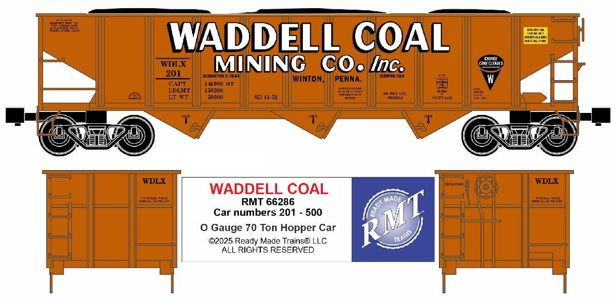 RMT 66286 O Waddell Coal 3-Bay Coal Hopper Car