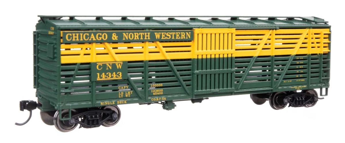 Walthers 910-41509 HO CNW 40' Wood Stock Car with Dreadnaught Ends RTR #14343