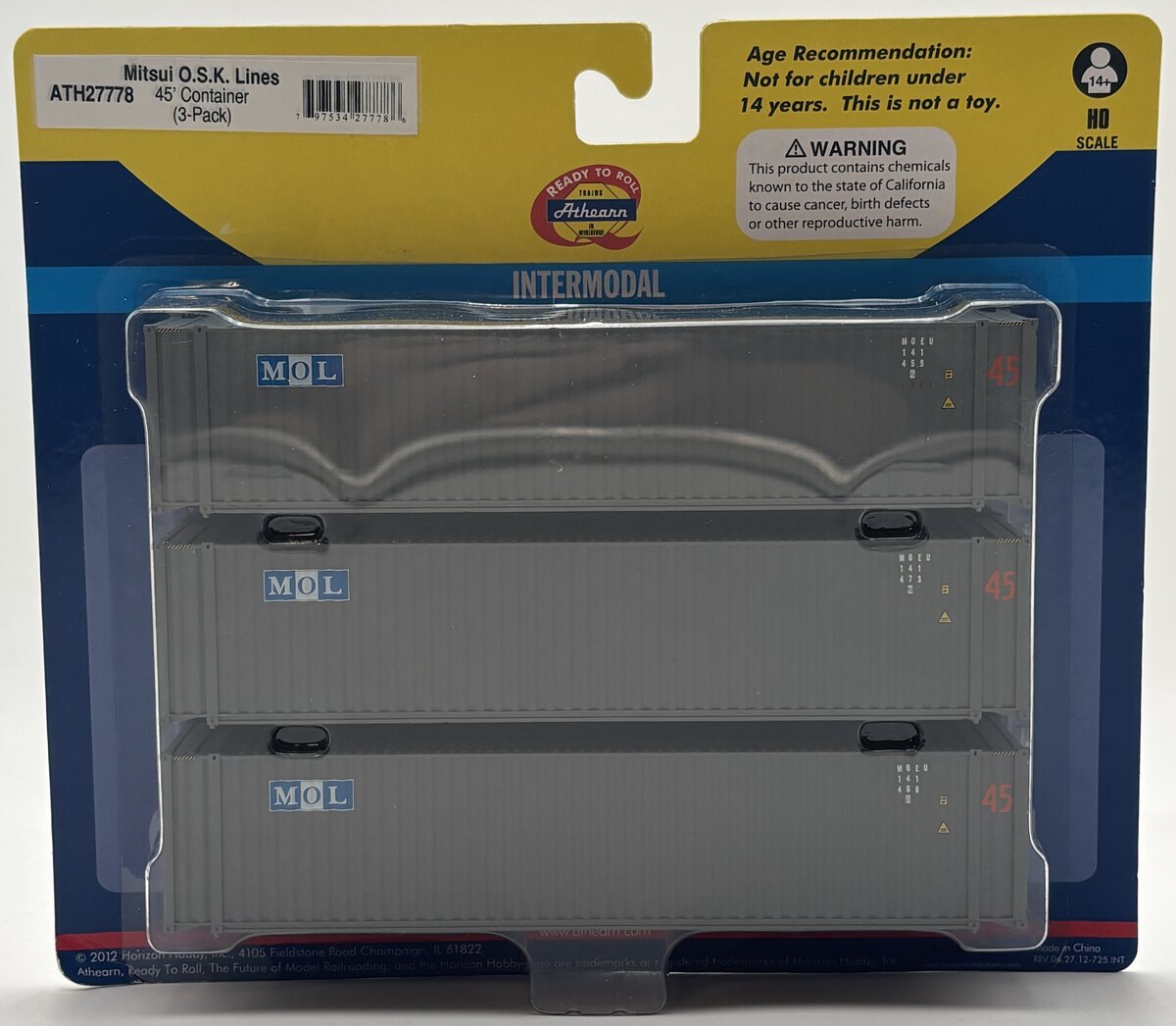 Athearn 27778 HO Mitsui O.S.K. Lines 45' Container (Pack of 3)