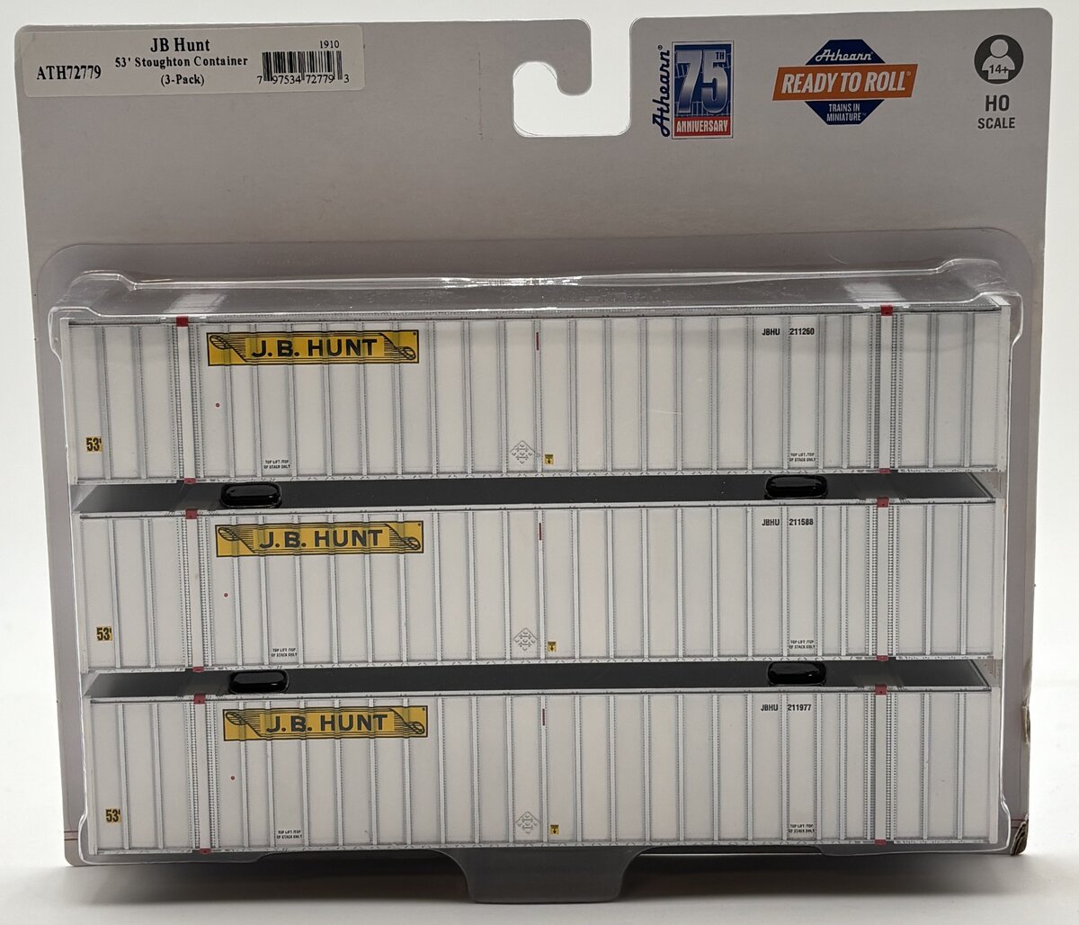 Athearn 72779 HO RTR JB Hunt 53' Stoughton Container (Pack of 3)