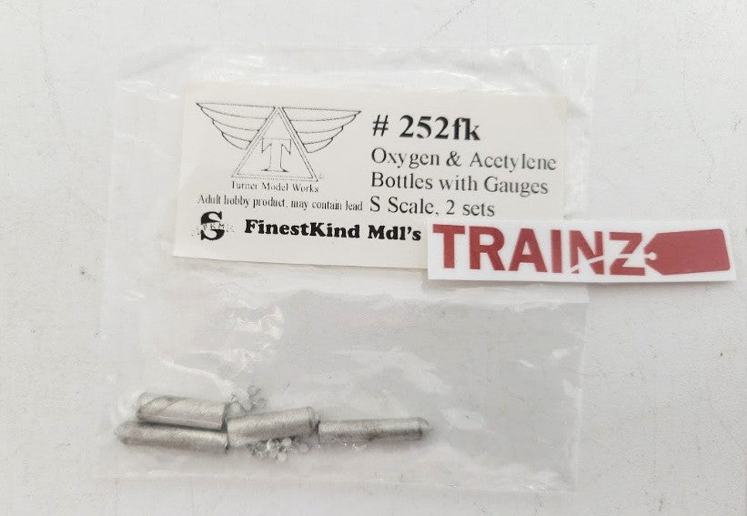 Finestkind Models 252 S Scale White Metal Oxygen & Acetylene Bottles W/Gauges