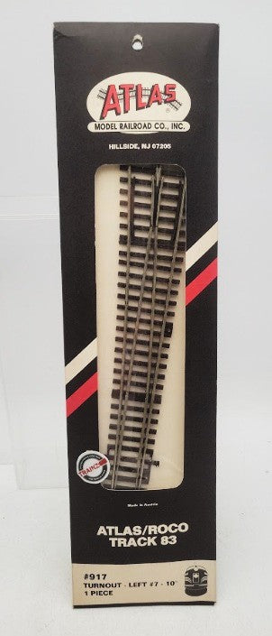 Atlas 917 HO Scale Roco #7 10 Degree Left Hand Turnout Code 83 Nickel-Silver