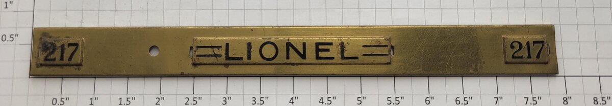 Lionel 217-10X Standard Gauge Brass Caboose Nameplate Insert