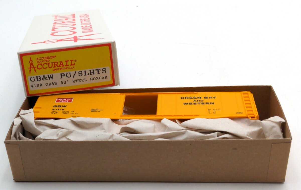 Accurail 4108 HO Scale GB&W PG/SLHTS 50' Steel Boxcar Yellow Kit