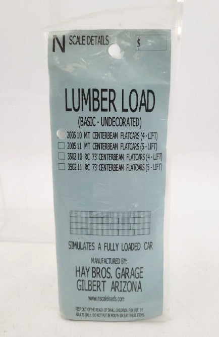 Haybros 2005 N Scale 10 Mt. Centerbeam Flatcars Basic Lumber Load 4 Lift
