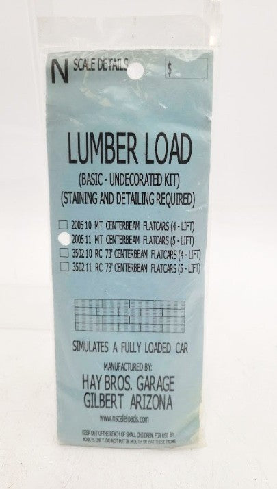 Haybros 2005 N Scale 11 Mt. Centerbeam Flatcars Basic Undecorated Lumber Kit