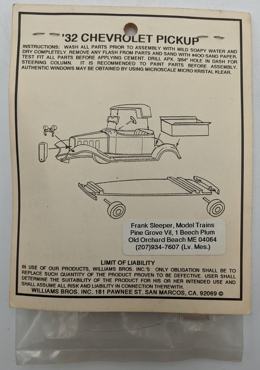 Williams Brothers 546 HO Scale Chevy Pickup Plastic Kit 1932