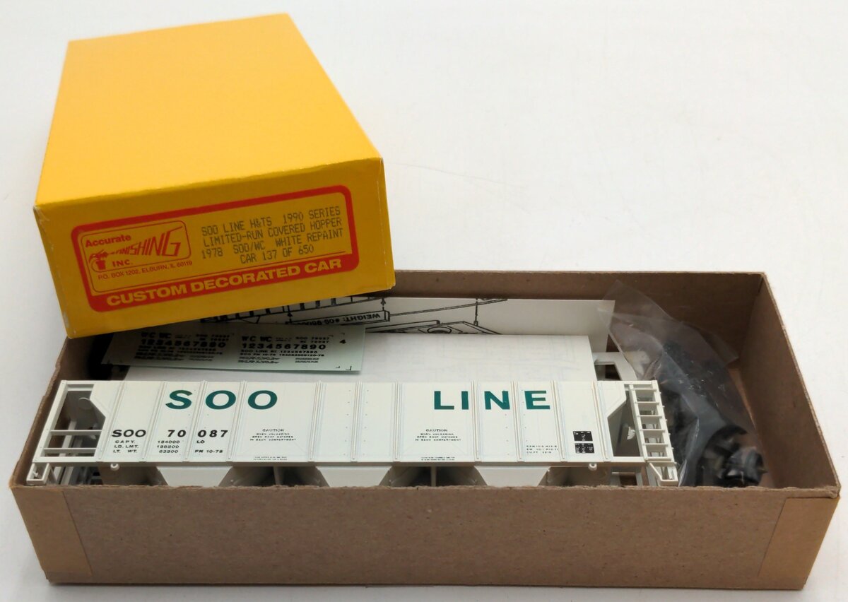 Accurate Finishing 70087 HO SOO Line H&TS Covered Hopper 1978 SOO/WC White Kit