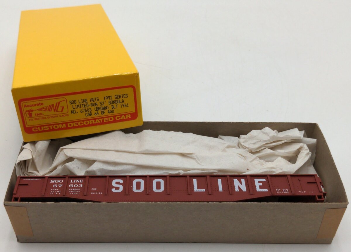 Accurate Finishing 67603 HO Scale SOO Line 52' Gondola Brown BLT 1961 Kit