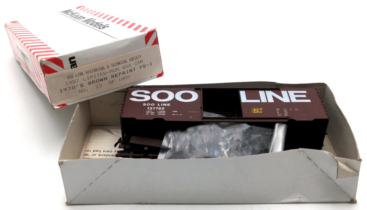 McKean 137782 HO SOO Line 1987 Limited-Run Box Car 1970's Brown Repaint PS-1 Kit