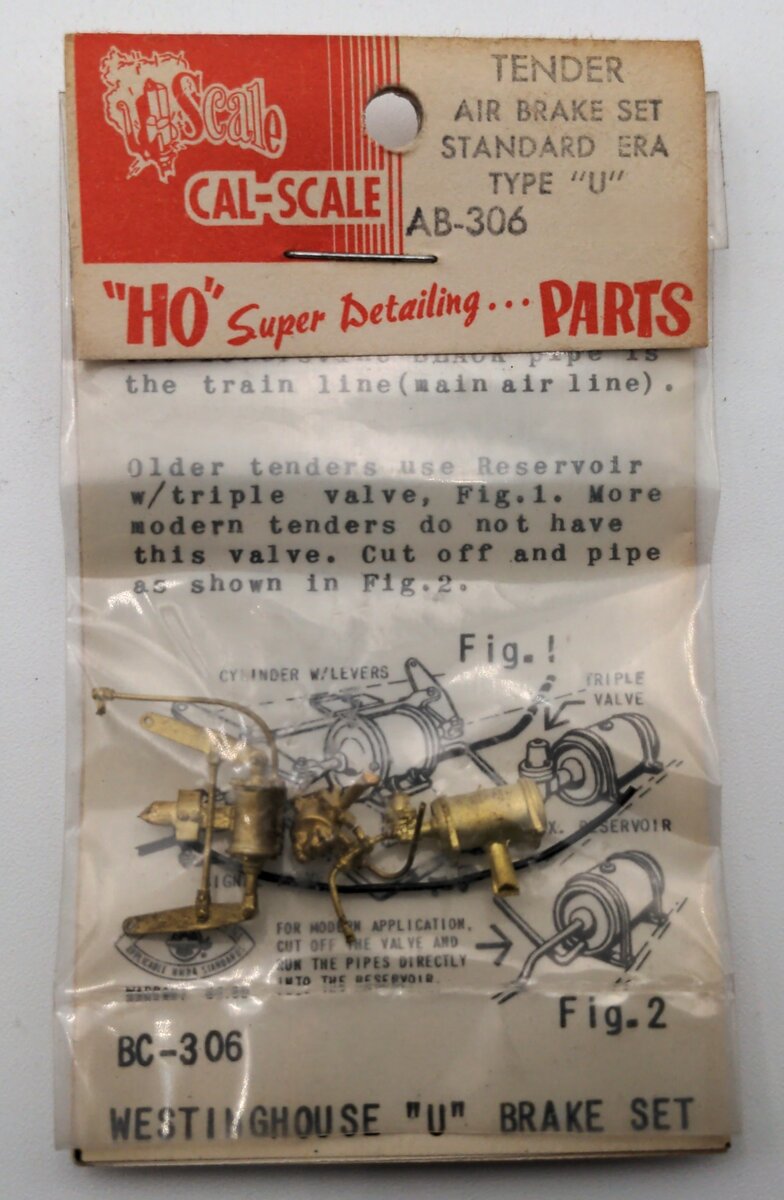Cal Scale AB-306 HO Scale Tender Air Brake Set Standard Era Type 
