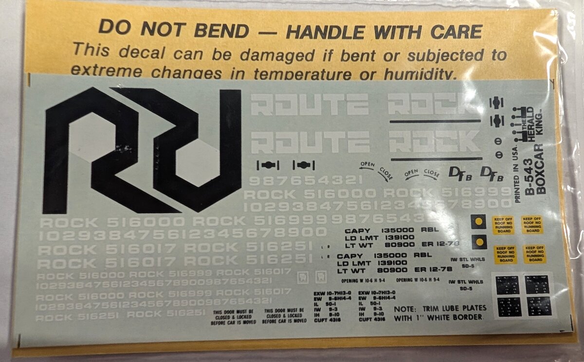 Herald King B-543 HO Scale Rock Route Decal Set